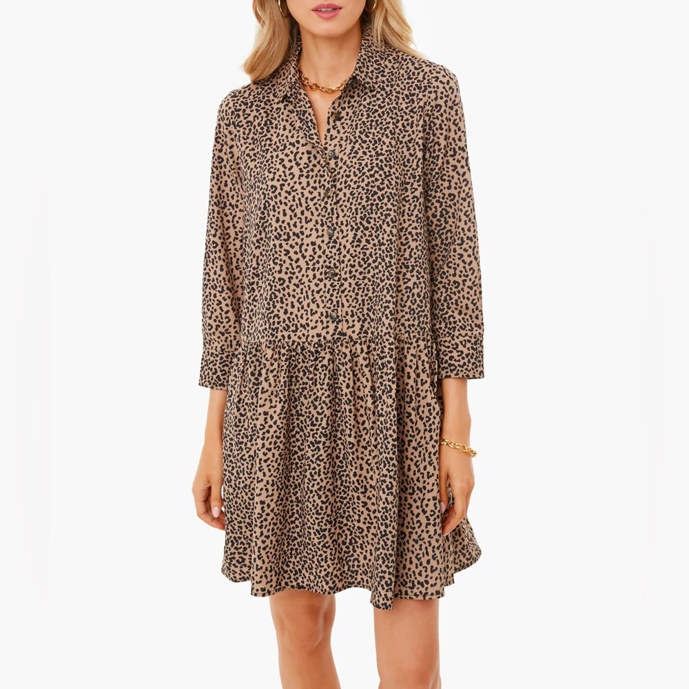Tuckernuck Hayes Beige & Brown Leopard Print Drop Waist Shirt Dress | XS